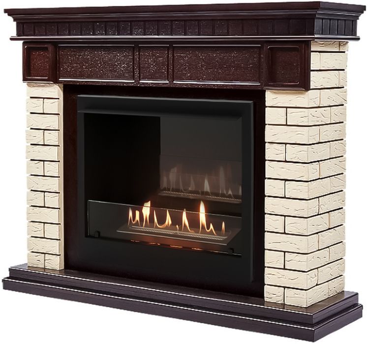 Напольный биокамин Firelight BFP/P-2520 с порталом Bricks 25 камень бежевый, шпон темный дуб фото#2