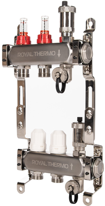 Для отопления Royal Thermo 1" ВР-3/4" НР, 2 выхода с расходомерами, нерж. (RTO 52.202)