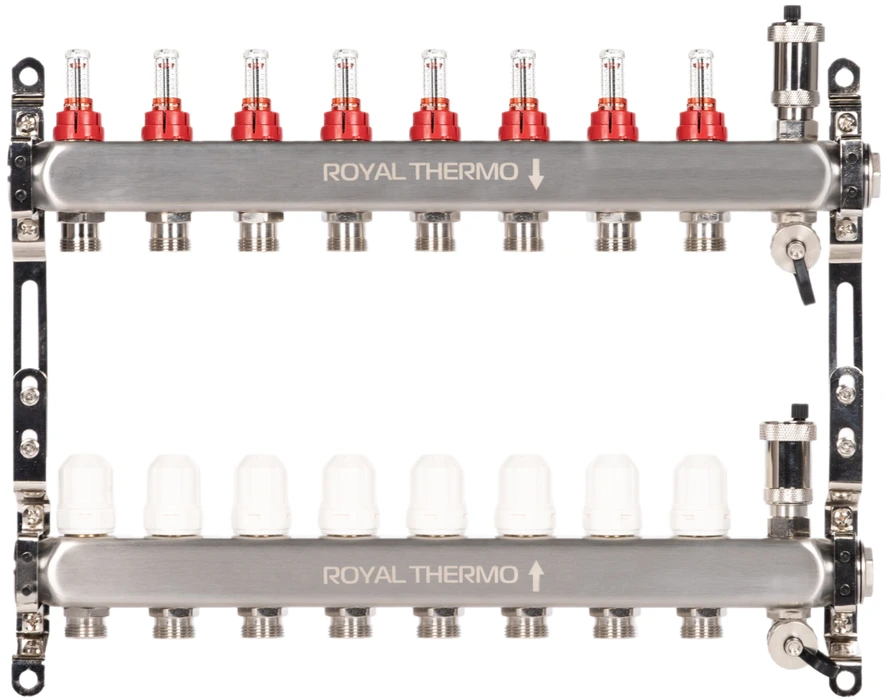 Для отопления Royal Thermo 1" ВР-3/4" НР, 8 выходов с расходомерами, нерж. (RTO 52.208)