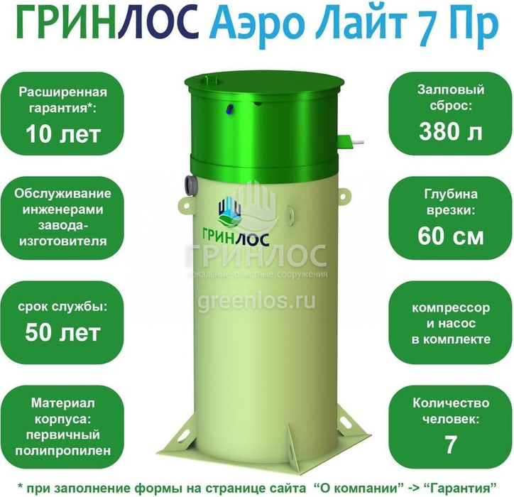 Станция биологической очистки Гринлос Аэро Лайт 7 ПР фото#2
