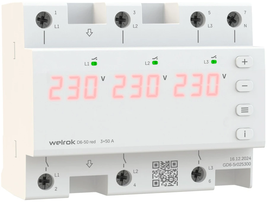 Реле напряжения Welrok D6-50 red
