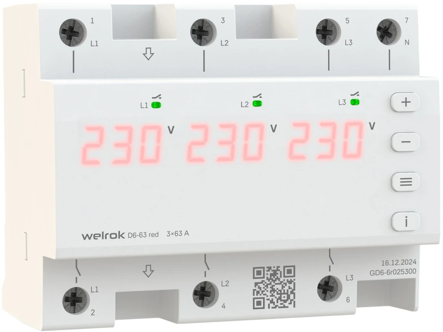 Реле напряжения Welrok D6-63 red