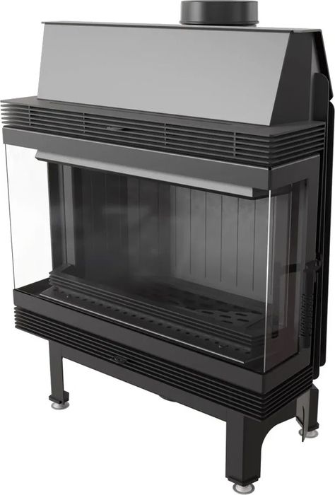 Трёхсторонняя дровяная топка Kratki Blanka670/570/LP/BS/BLACK угловое стекло слева-справа, черная футеровка фото#3