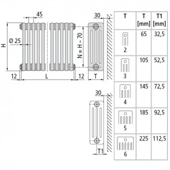 Стальной трубчатый радиатор 4-колончатый Arbonia 4075/15 N69 твв RAL 9016 фото#4