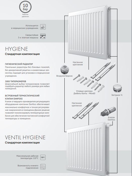 Стальной панельный радиатор Royal Thermo HYGIENE 10-500-700 фото#7