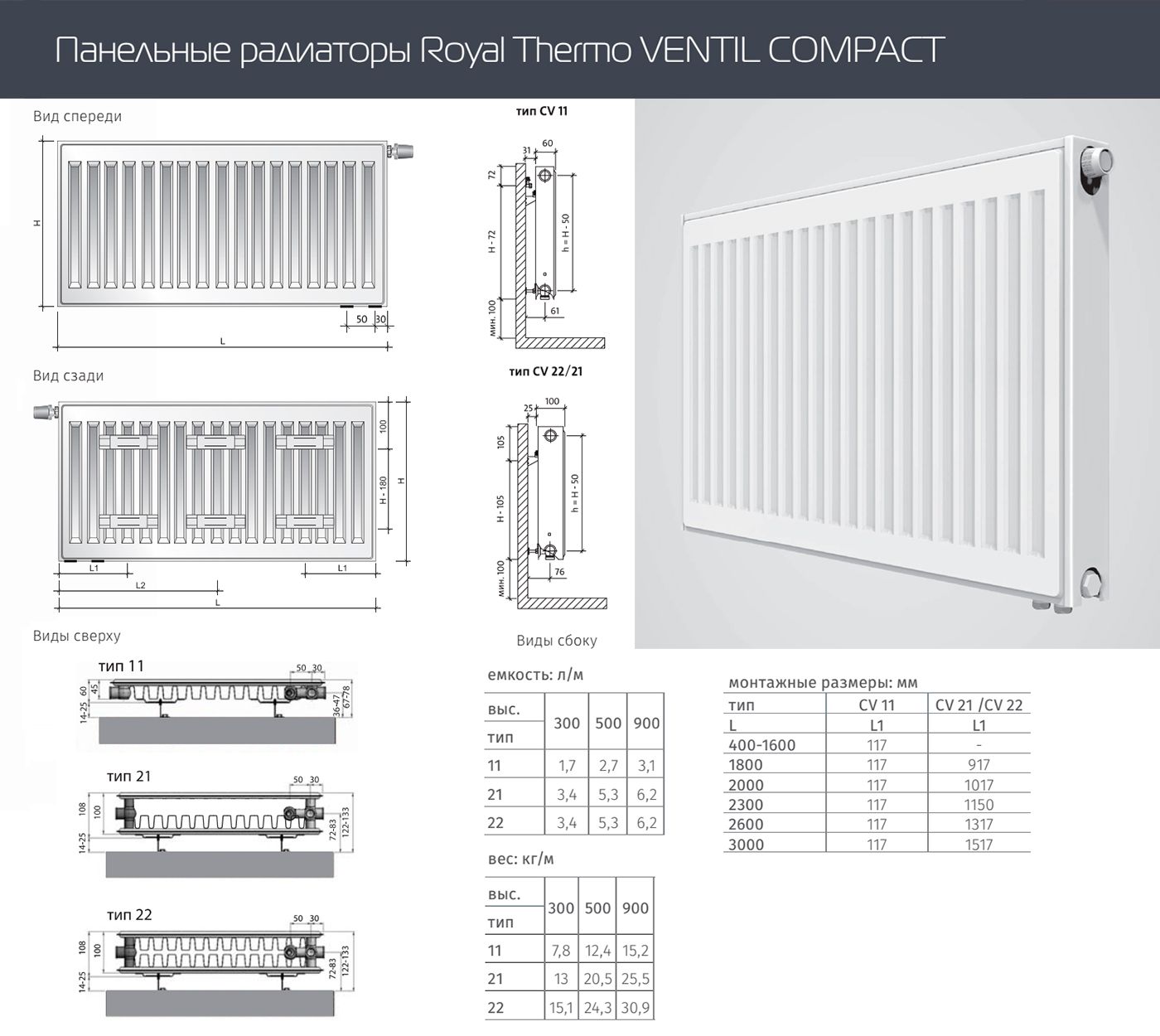 Стальной панельный радиатор Royal Thermo VENTIL COMPACT 11-300-1600 фото#2
