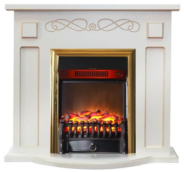 Электрокамин InterFlame Аспен белый с золотом с очагом Fobos LUX/BLACK