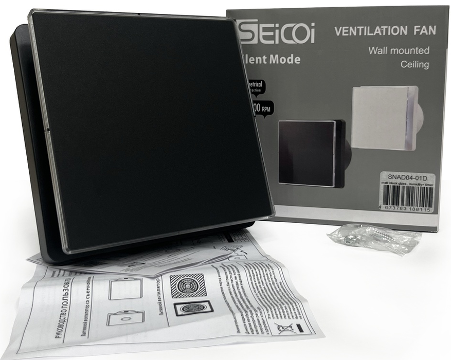 Вытяжка для ванной Seicoi SNAD04-01B Matt black glass, T фото#3