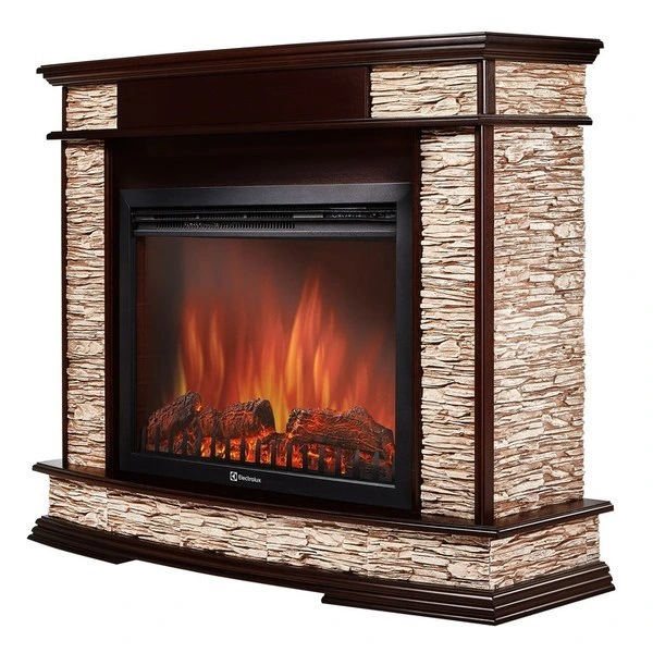 Электрокамин Electrolux EFP/P-3020LS с порталом Firelight Scala 30 камень сланец скалистый бурый, шпон тёмный дуб