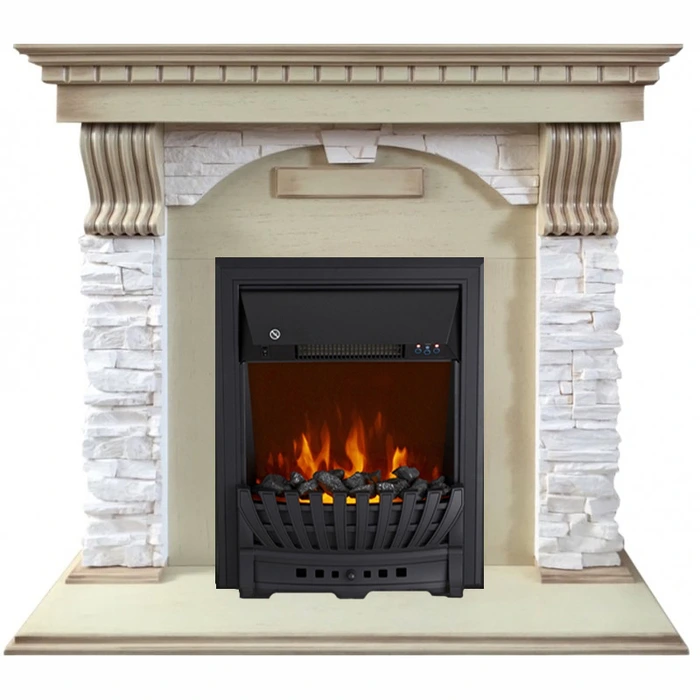Электрокамин Royal Flame Dublin арочный сланец крем слоновая кость с очагом Aspen Black
