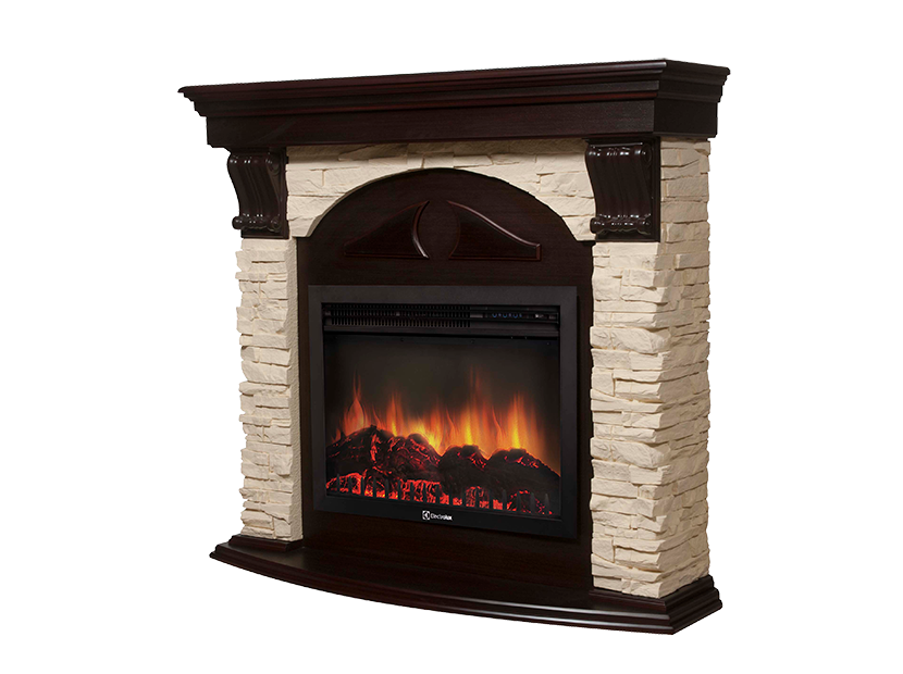 Электрокамин Electrolux EFP/P-2520LS с порталом Firelight Torre 25U (угловой) камень белый, шпон темный дуб фото#2