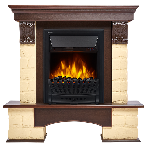 Электрокамин Electrolux EFP/P-1020LS с порталом Firelight Forte Classic U (угловой) камень бежевый, темный дуб