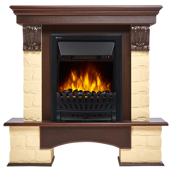 Электрокамин Electrolux EFP/P-1020LS с порталом Firelight Forte Classic U (угловой) камень бежевый, темный дуб