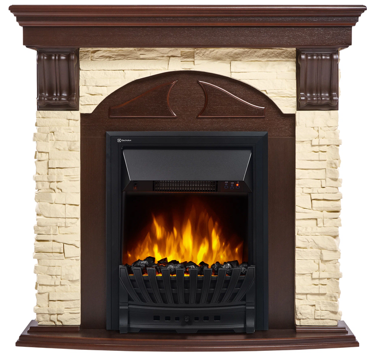 Электрокамин Electrolux EFP/P-1020LS с порталом Firelight Torre Classic камень слоновая кость, темный дуб