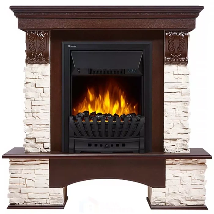 Электрокамин Electrolux EFP/P-1020LS с порталом Firelight Pietra Classic камень белый, темный дуб