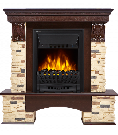 Электрокамин Electrolux EFP/P-1020LS с порталом Firelight Pietra Classic U (угловой) камень сланец натуральный, темный дуб