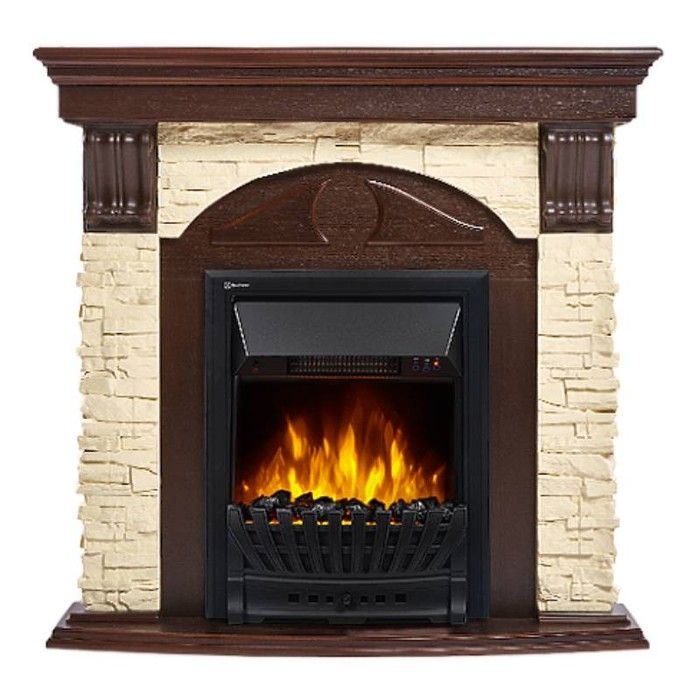 Электрокамин Electrolux EFP/P-1020LS с порталом Firelight Torre Classic U (угловой) камень слоновая кость, темный дуб