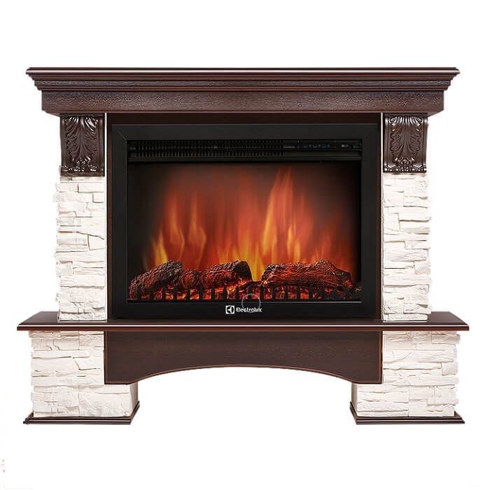 Электрокамин Electrolux EFP/P-3020LS с порталом Firelight Pietra 30S камень белый, темный дуб