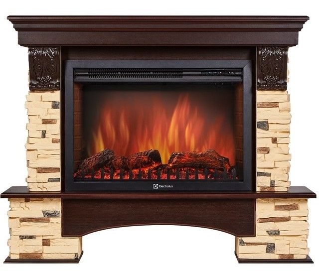 Электрокамин Electrolux EFP/P-3020LS с порталом Firelight Pietra 30 U камень сланец натуральный, темный дуб