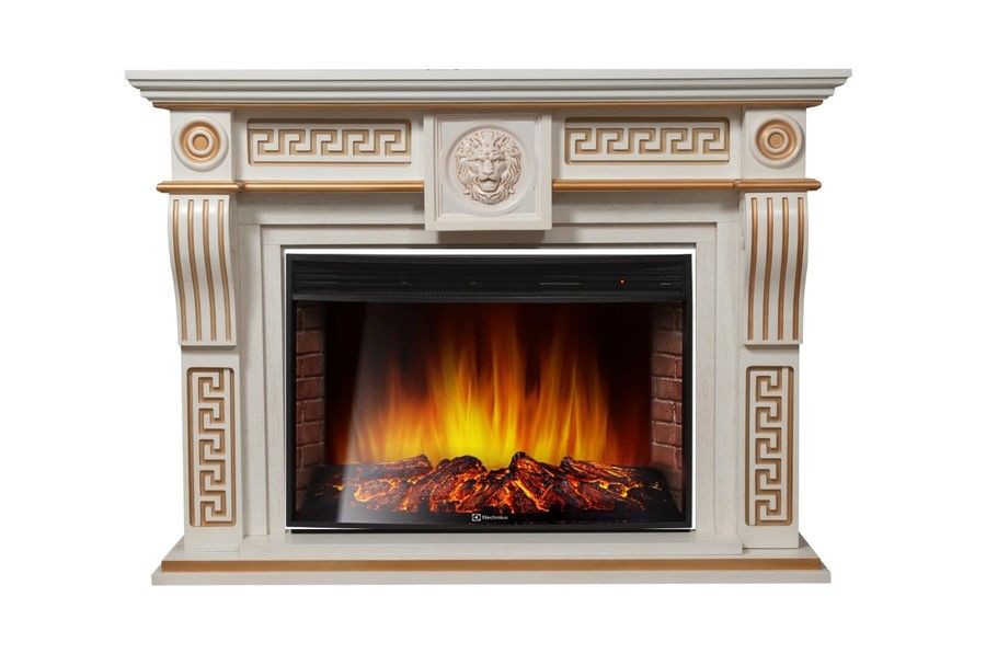 Электрокамин Electrolux EFP/P-3320RLS с порталом Firelight Vittoriano 30 белёный дуб с золотой патиной