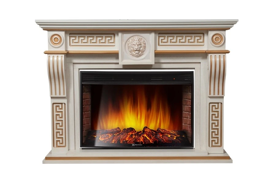 Электрокамин Electrolux EFP/P-3320RLS с порталом Firelight Vittoriano 30 белёный дуб с золотой патиной