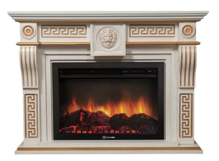Электрокамин Electrolux EFP/P-3020LS с порталом Firelight Vittoriano 30 белёный дуб с золотой патиной