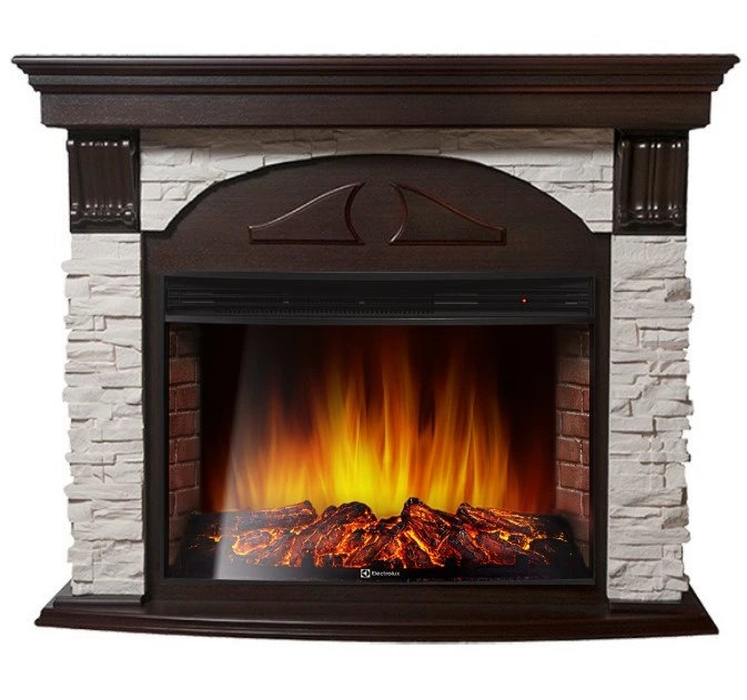 Электрокамин Electrolux EFP/P-3320RLS с порталом Firelight Torre 30S камень белый, темный дуб