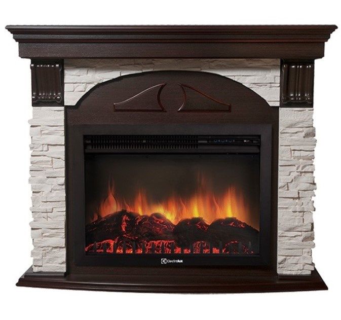 Электрокамин Electrolux EFP/P-3020LS с порталом Firelight Torre 30S камень белый, темный дуб