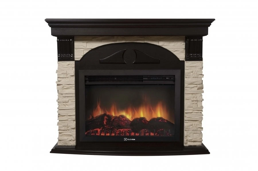 Электрокамин Electrolux EFP/P-3020LS с порталом Firelight Torre 30S камень слоновая кость, венге