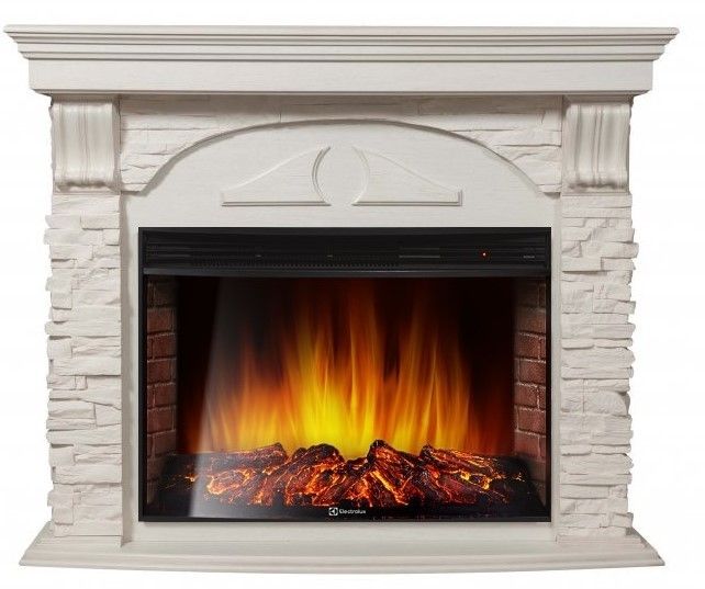 Электрокамин Electrolux EFP/P-3320RLS с порталом Firelight Torre 30S камень белый, беленый дуб