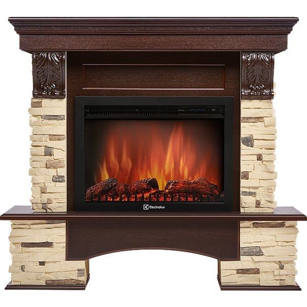 Электрокамин Electrolux EFP/P-2720RLS с порталом Firelight Pietra 25 U (угловой) камень сланец натуральный, темный дуб