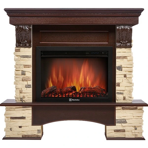 Электрокамин Electrolux EFP/P-2520LS с порталом Firelight Pietra 25 U (угловой) камень сланец натуральный, темный дуб