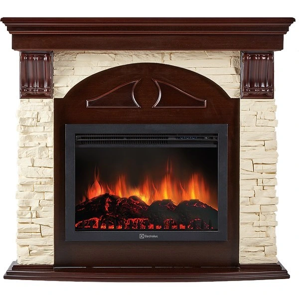 Электрокамин Electrolux EFP/P-2520LS с порталом Firelight Torre 25S камень слоновая кость, темный дуб