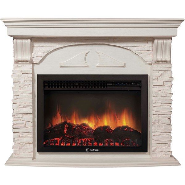 Электрокамин Electrolux EFP/P-2520LS с порталом Firelight Torre 25S камень белый, беленый дуб
