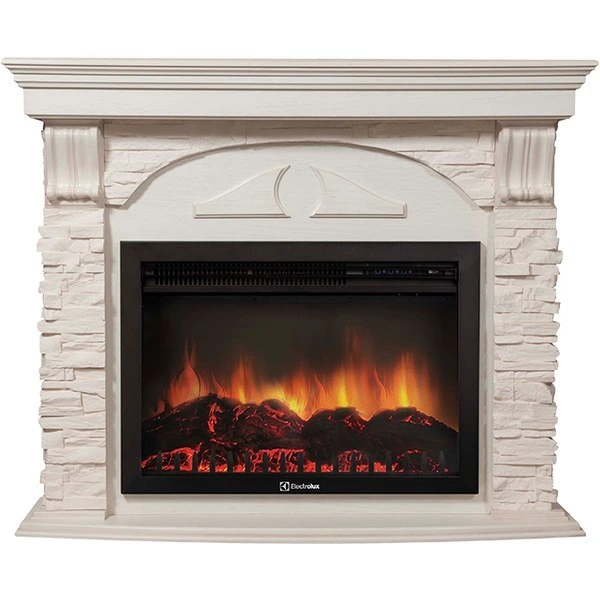 Электрокамин Electrolux EFP/P-2720RLS с порталом Firelight Torre 25S камень белый, беленый дуб