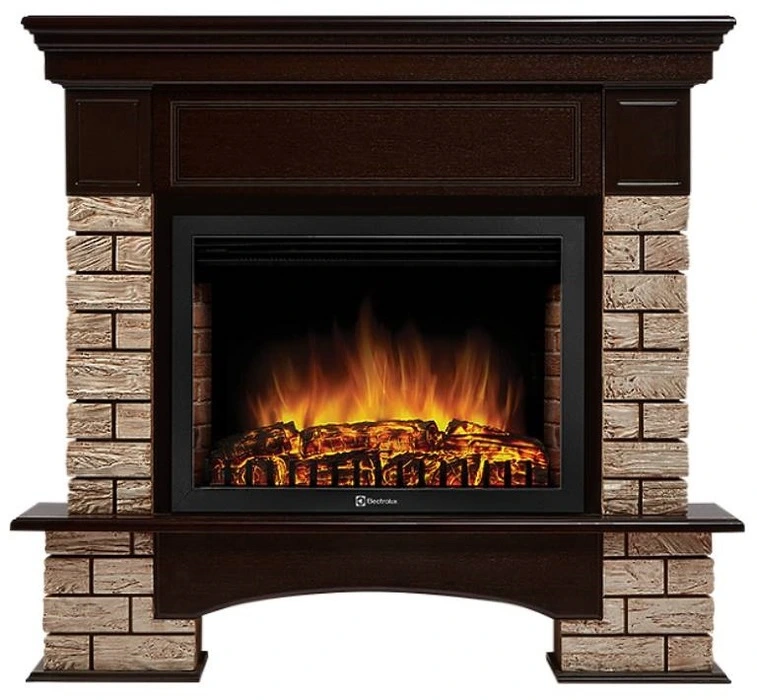 Электрокамин Electrolux EFP/P-2720RLS с порталом Firelight Forte Wood 25 камень коричневый, шпон темный дуб
