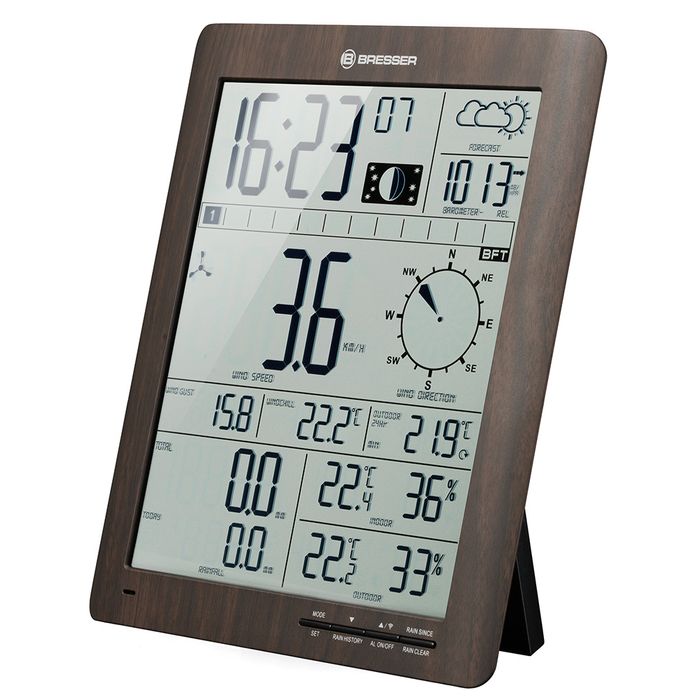 Цифровая метеостанция с радиодатчиком Bresser ClimaTemp XXL в корпусе под дерево фото#2