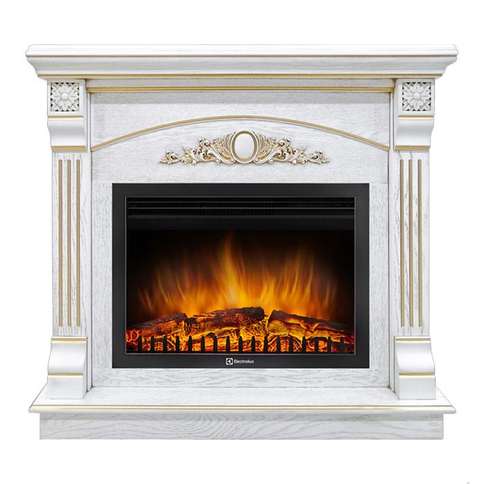 Электрокамин Electrolux EFP/P-2520LS с порталом Firelight Barocco 25 белый дуб с золотой патиной