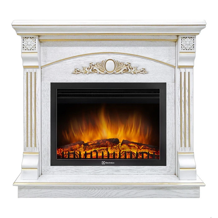 Электрокамин Electrolux EFP/P-2720RLS с порталом Firelight Barocco 25 белый дуб с золотой патиной