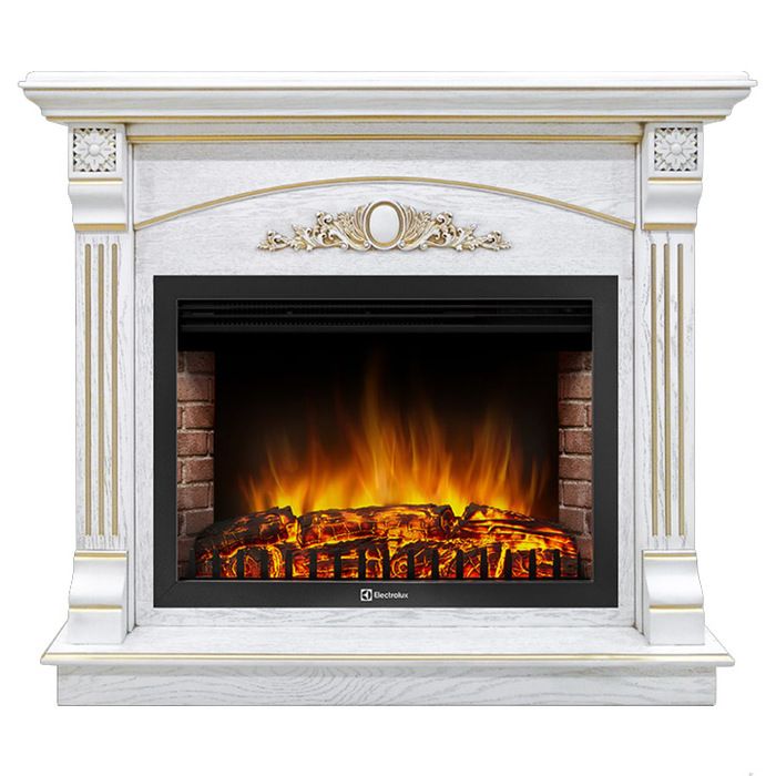 Электрокамин Electrolux EFP/P-3020LS с порталом Firelight Barocco 30 белый дуб с золотой патиной