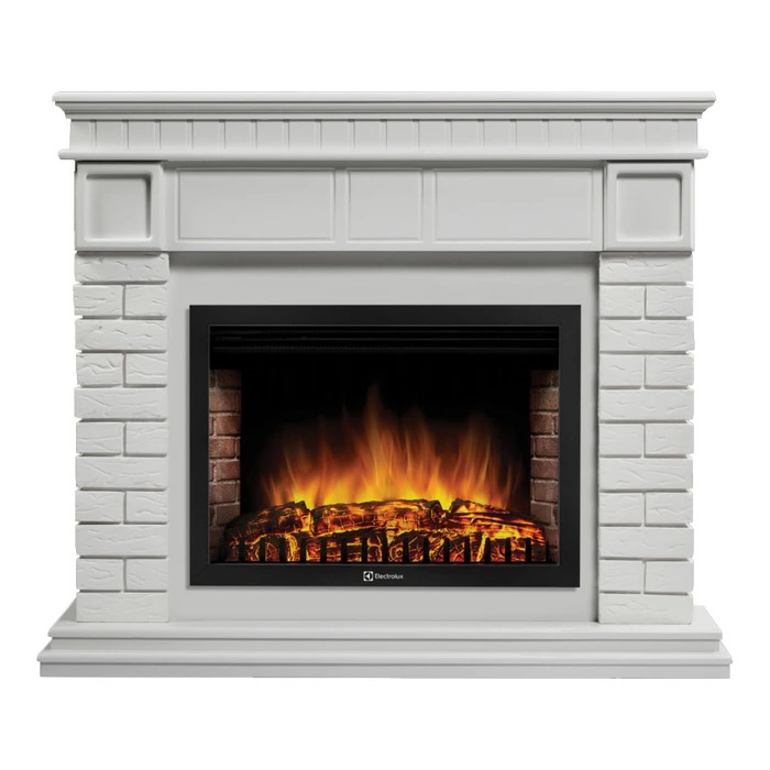 Электрокамин Electrolux EFP/P-2720RLS с порталом Firelight Bricks 25 U (угловой) камень белый, белая эмаль