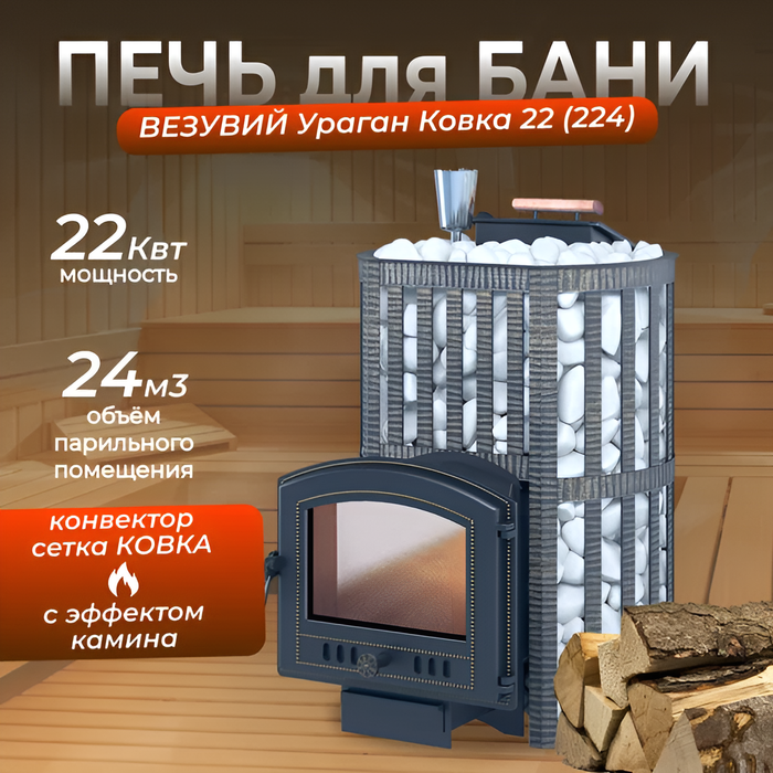Дровяная печь Везувий Ураган Ковка 22 (224) фото#3