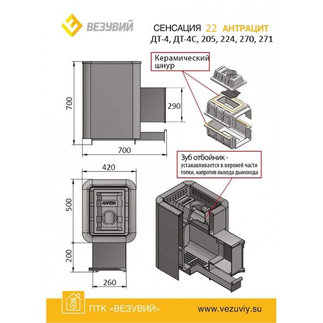 Дровяная печь Везувий Сенсация 22 Антрацит (ДТ-4) фото#2