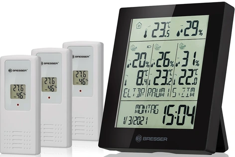 Цифровая метеостанция Bresser Temeo Hygro Quadro Prestige с тремя датчиками, черная (78584)