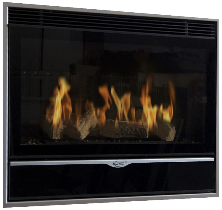 Встраиваемый газовый камин Karma ELEGANCE 77 EXCLUSIVE Slim line 15 silver metallic PB