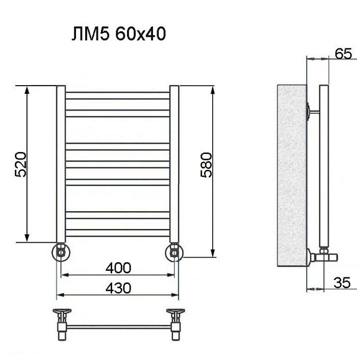 Водяной полотенцесушитель Ника ЛМ-5 60/40 RAL9016 белый матовый с вентилями фото#3