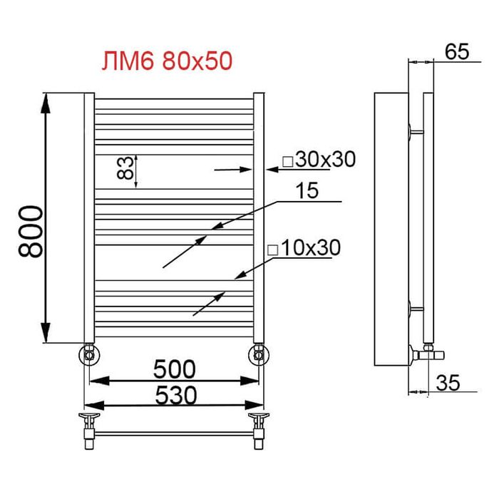 Водяной полотенцесушитель Ника ЛМ-6 80/50 Soft Touch белый матовый с вентилями фото#3