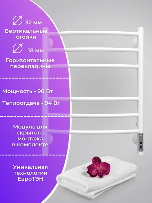 Электрический полотенцесушитель лесенка Terminus Классик П6 450х600 электро КС 9003 матовый фото#4