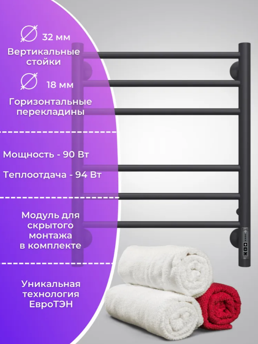 Электрический полотенцесушитель лесенка Terminus Аврора П6 450х600 электро КС 9005 матовый фото#4