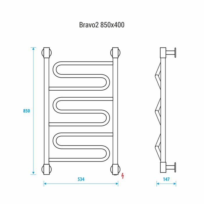 Электрический полотенцесушитель лесенка Energy BRAVO2 850x500 RAL 9005 черный матовый фото#2